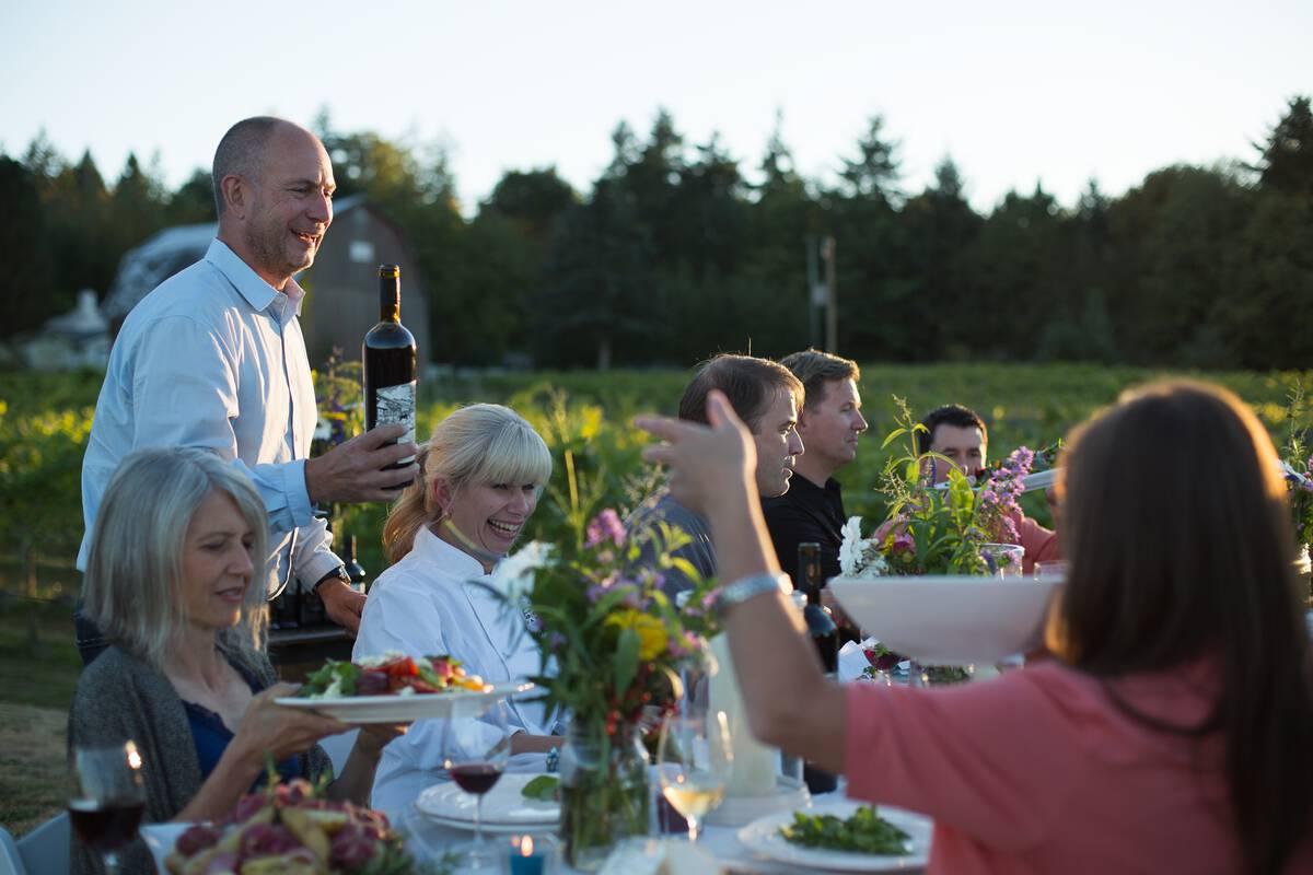 Al fresco dining in the vineyard with the winemaker at Vista D'oro Farms and Winery in Langley.