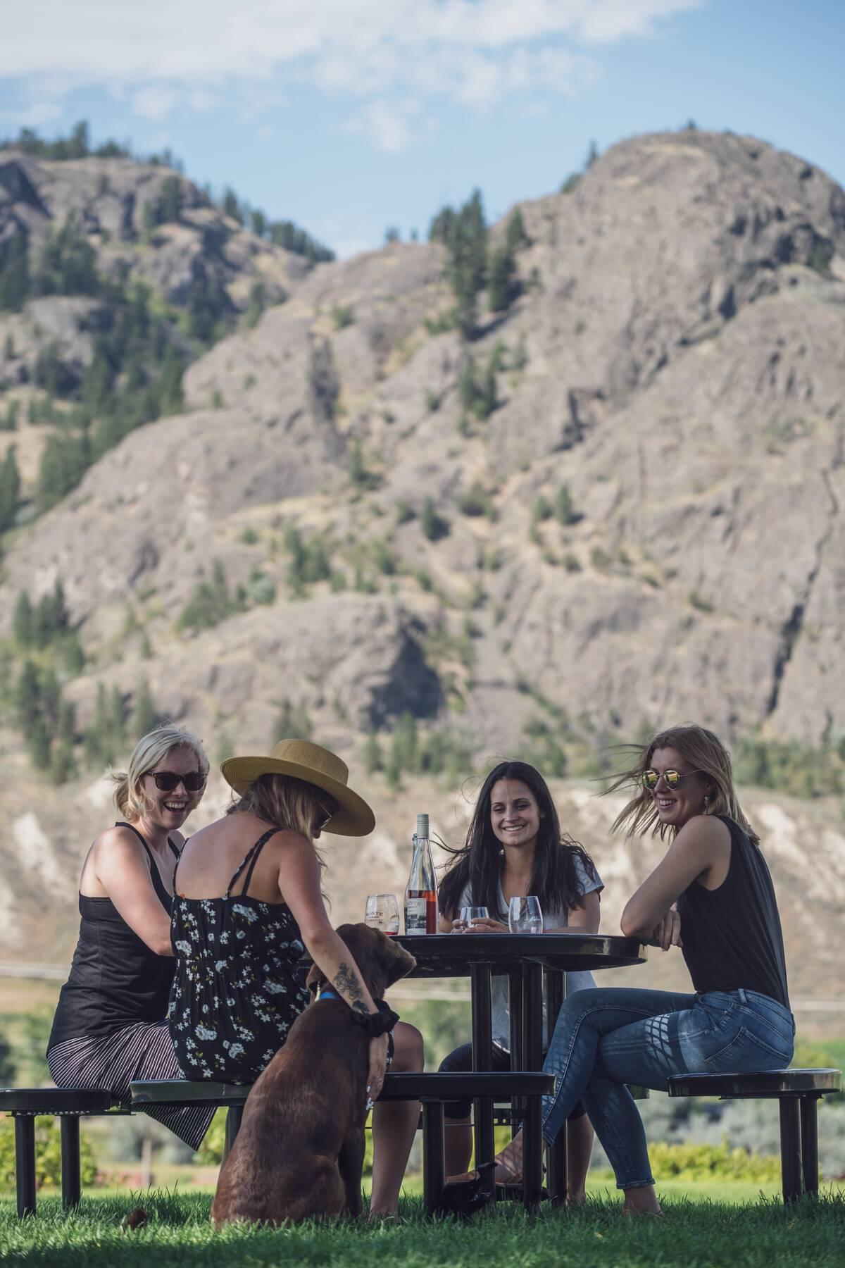 Summer wine tasting on the lawn at Monte Creek Ranch Winery