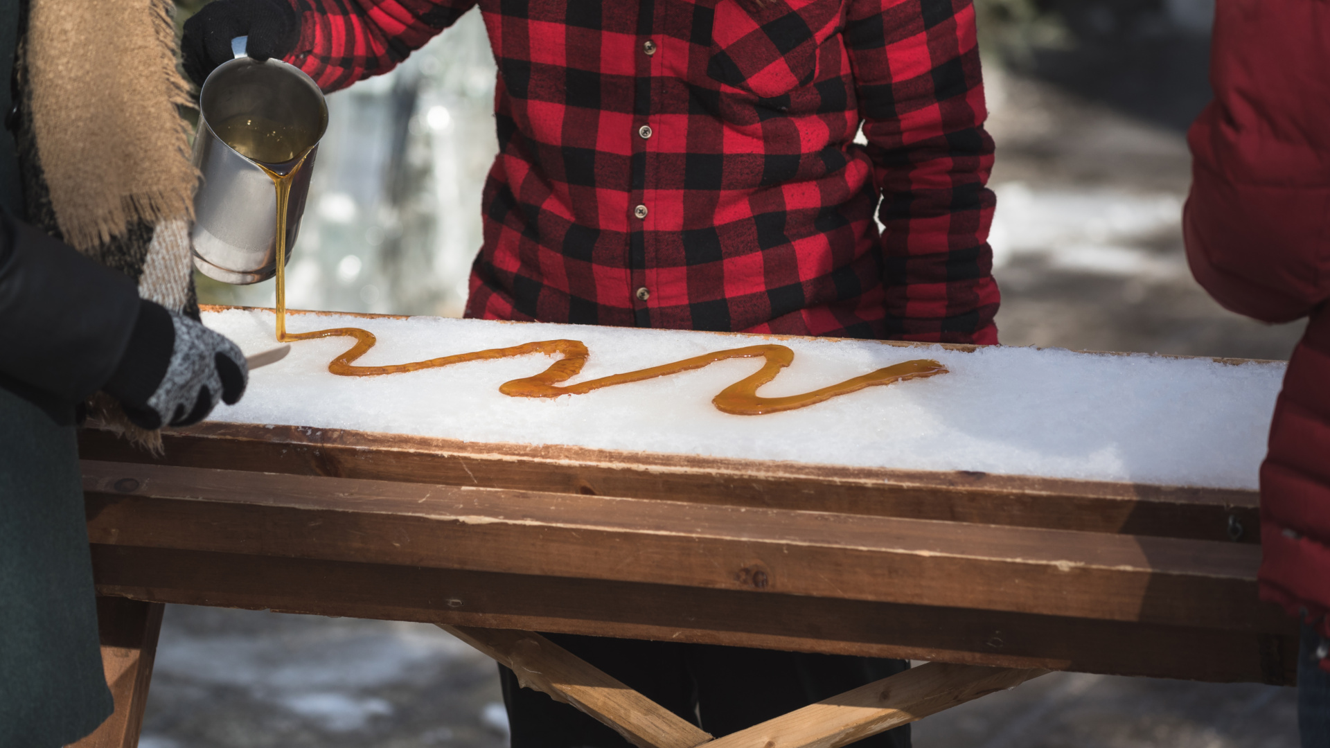 Maple taffy on snow in Old Quebec streets