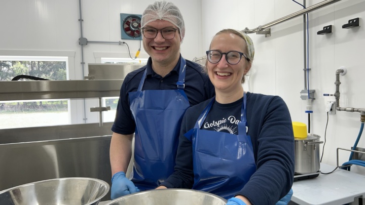 The friendly Golspie Dairy team teaching their art of cheese-stretching course