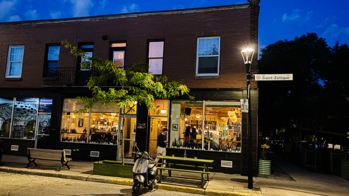 Vin Mon Lapin on St Zotique St in Montreal at night